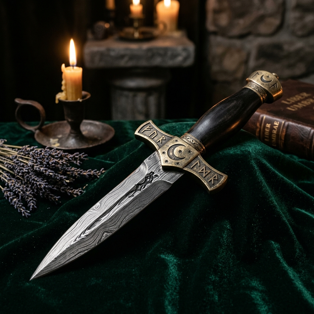 Athame Ritual de Acero Damasco y Ébano